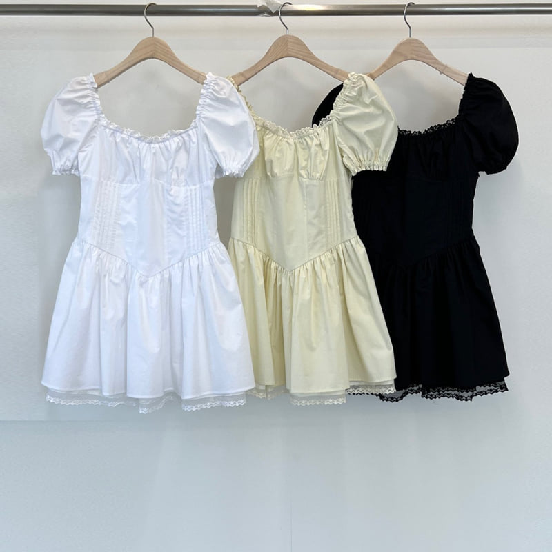 140 Avenue - Korean Women Fashion - #vintageinspired - Lace Smocked One-piece