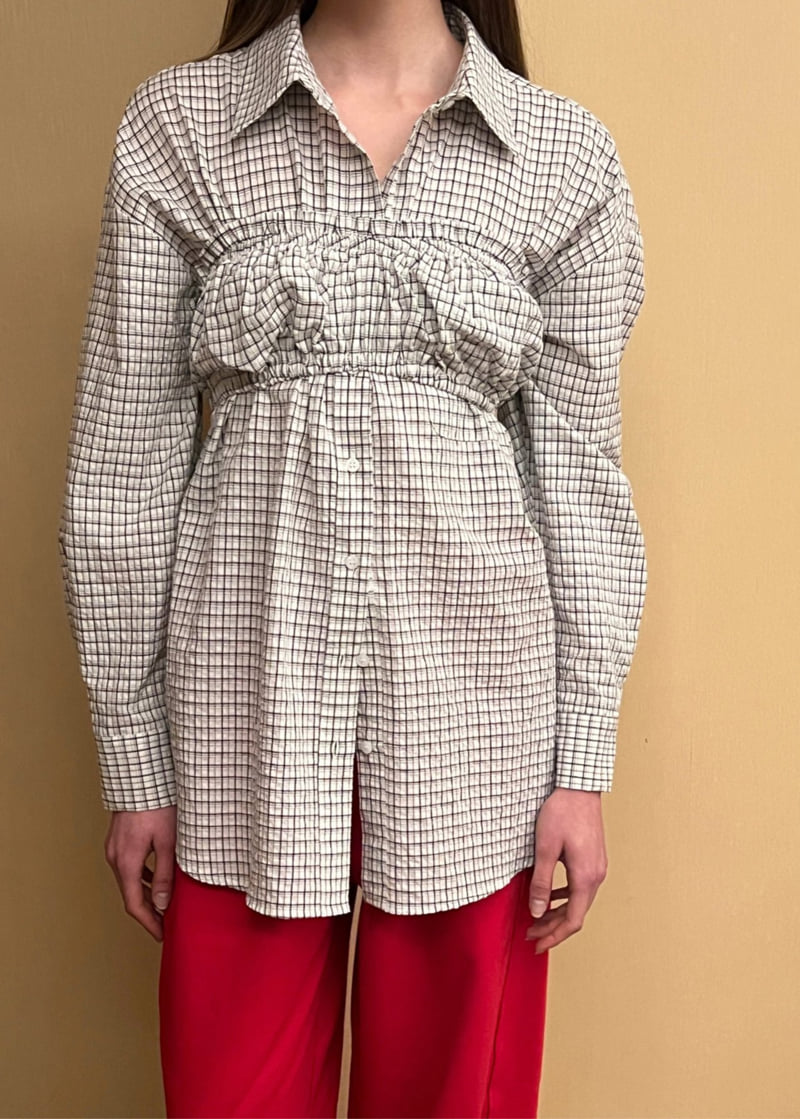 140 Avenue - Korean Women Fashion - #womensfashion - Check Shirred Top - 7