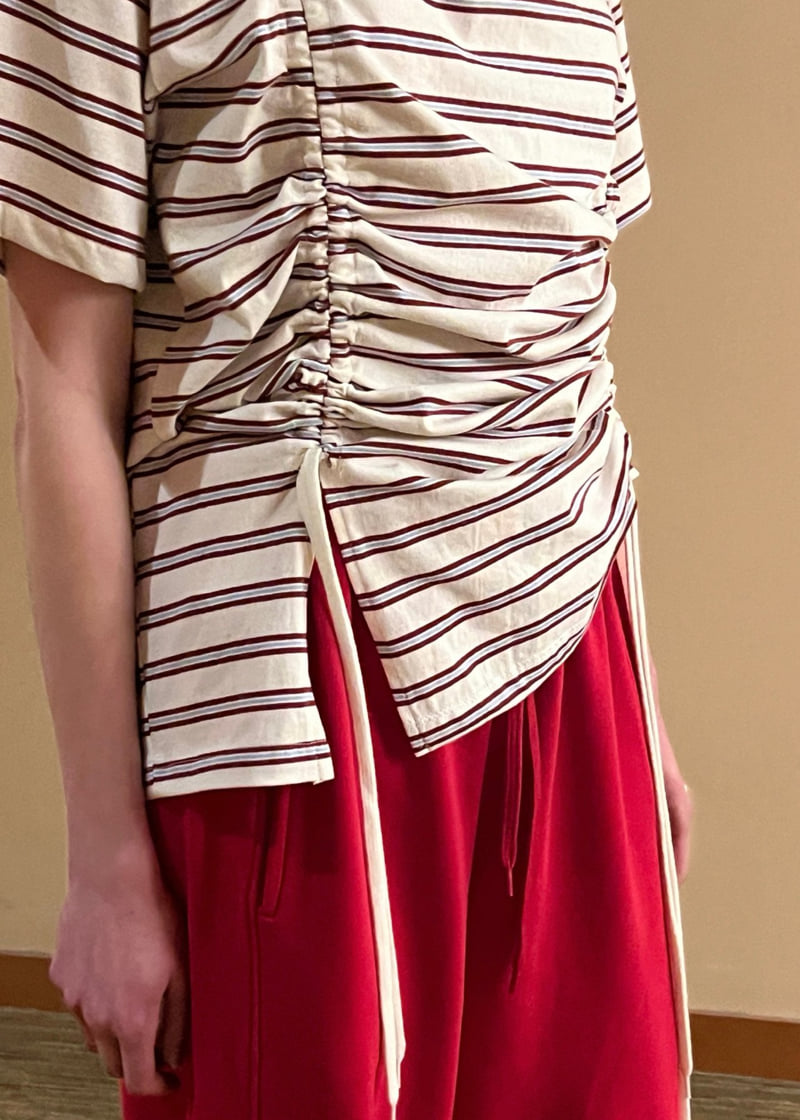 140 Avenue - Korean Women Fashion - #womensfashion - Striped Tunnel Collar Tee - 12