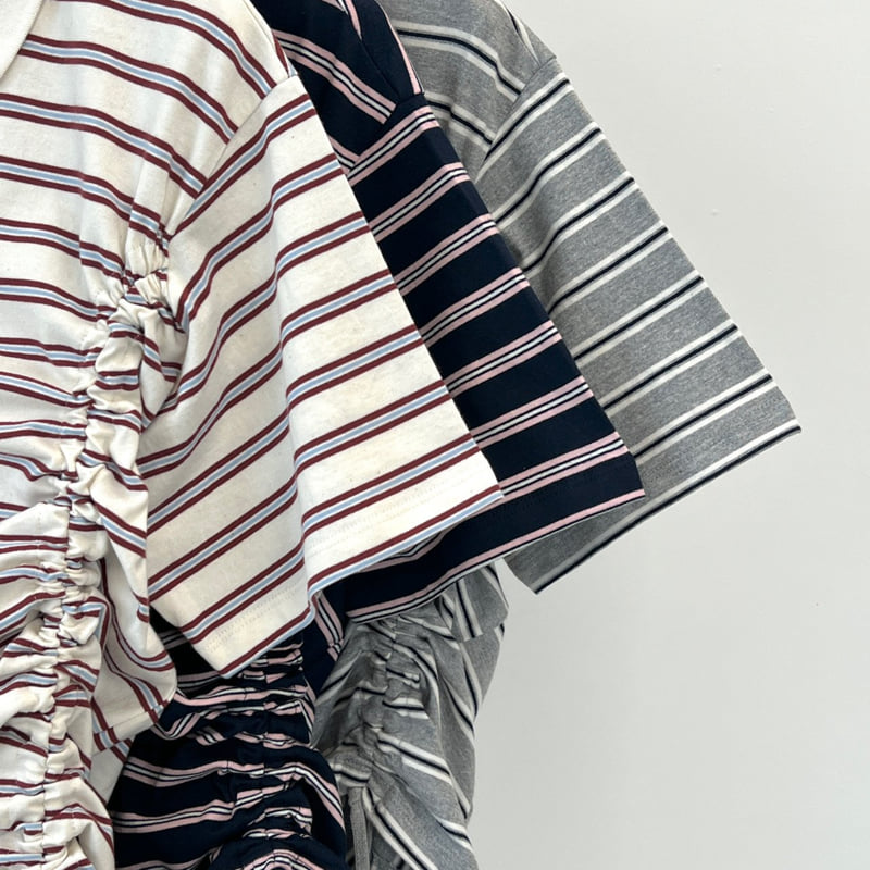 140 Avenue - Korean Women Fashion - #womensfashion - Striped Tunnel Collar Tee - 2