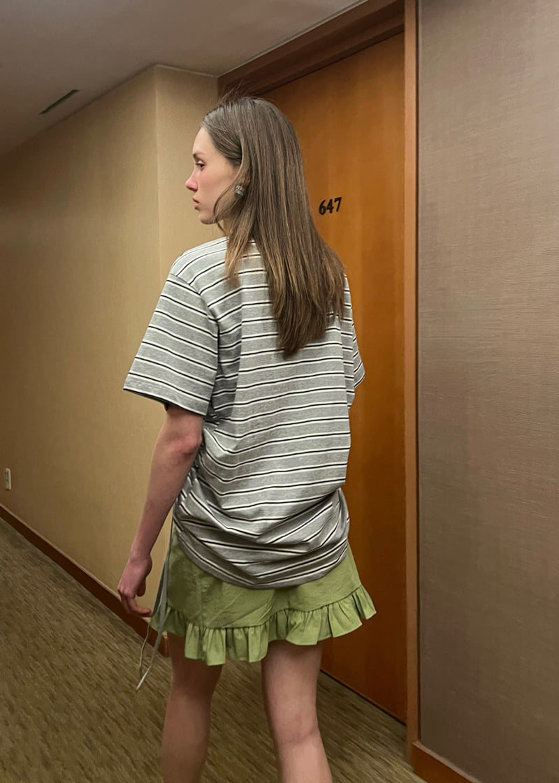 140 Avenue - Korean Women Fashion - #momslook - Striped Tunnel Collar Tee - 4
