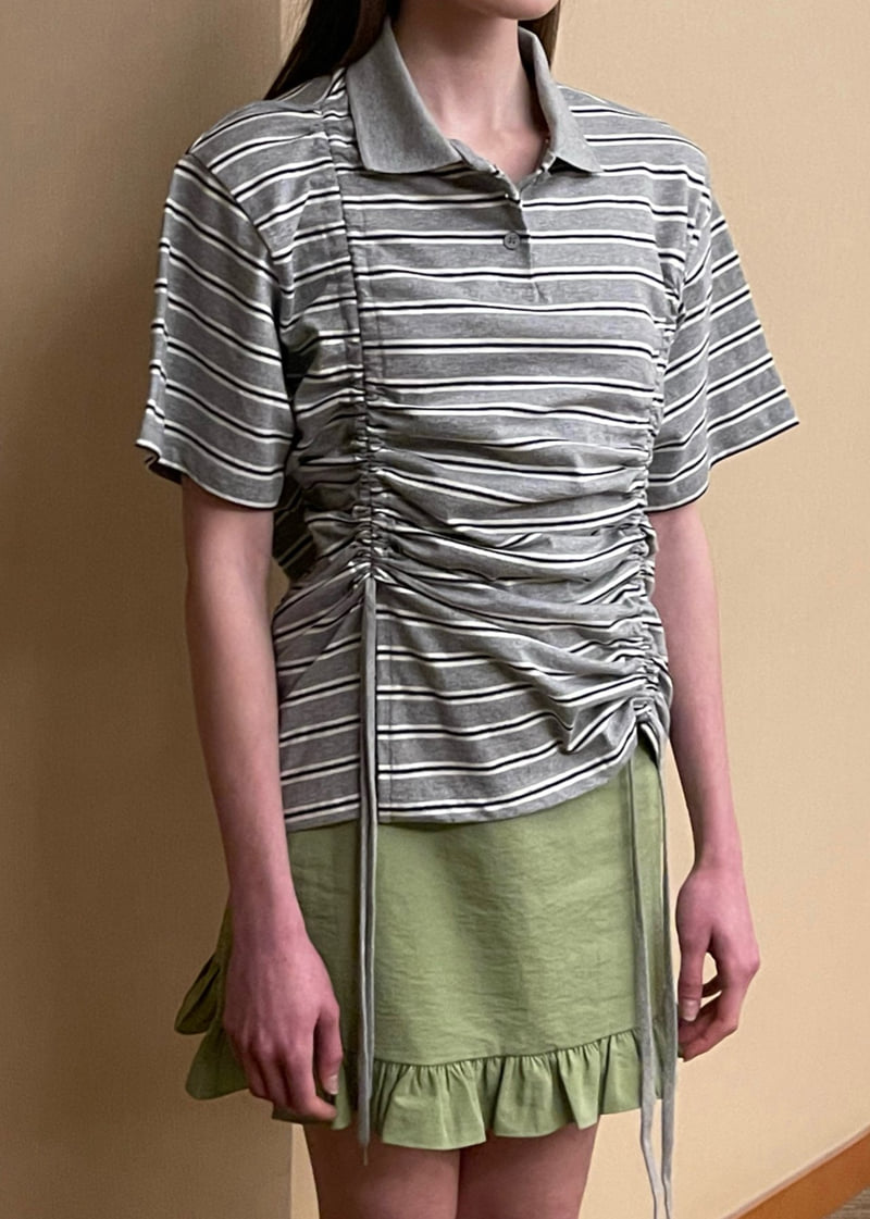 140 Avenue - Korean Women Fashion - #womensfashion - Striped Tunnel Collar Tee - 6