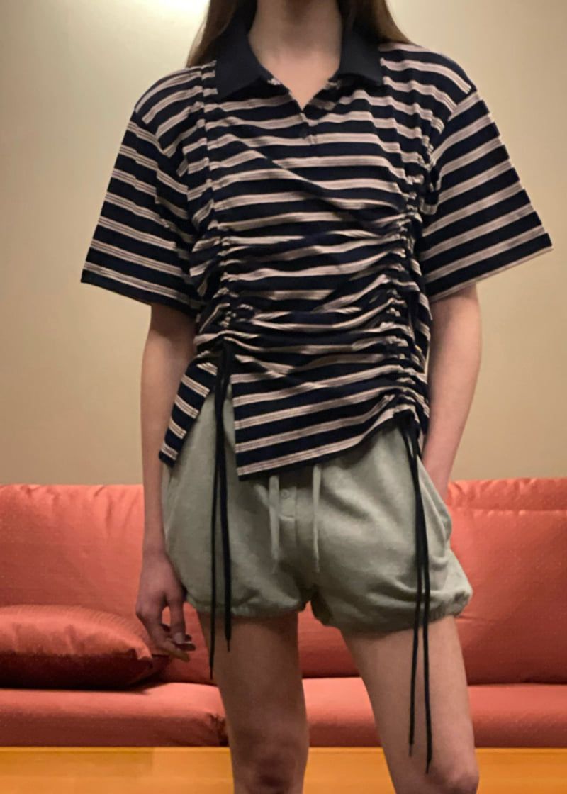 140 Avenue - Korean Women Fashion - #womensfashion - Striped Tunnel Collar Tee - 8