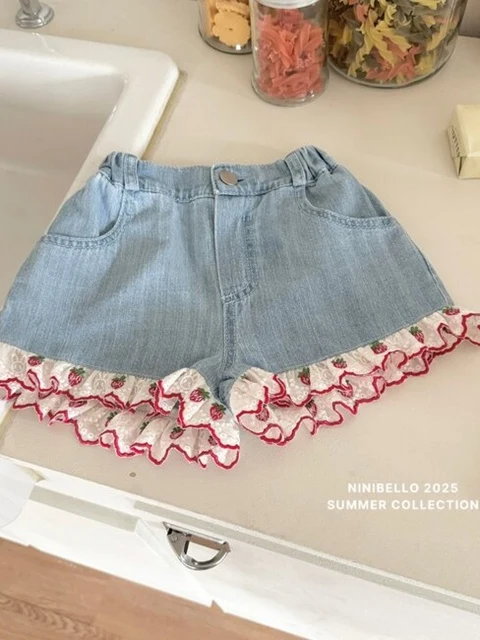 Berry Lace Denim Shorts