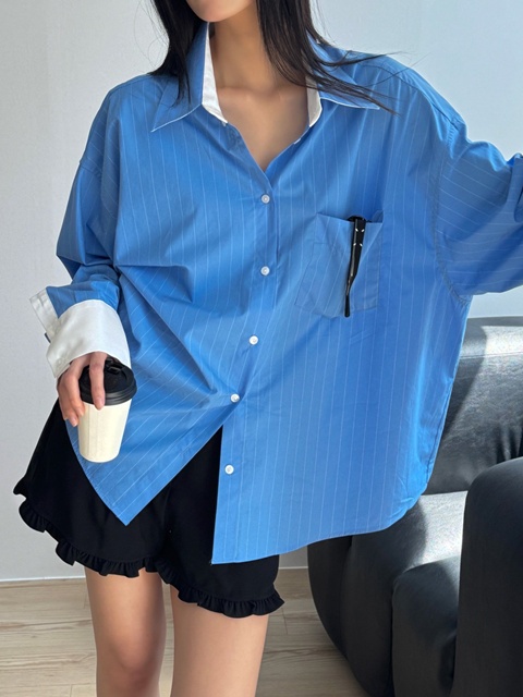 Oversized White Contrast Striped Shirt
