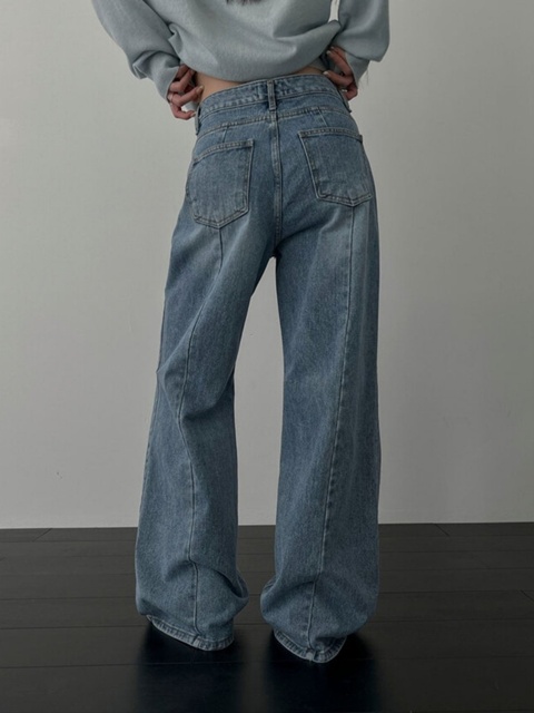 Back-Slit Stretch Wide Denim Pants Back-Slit Stretch Wide Denim Pants