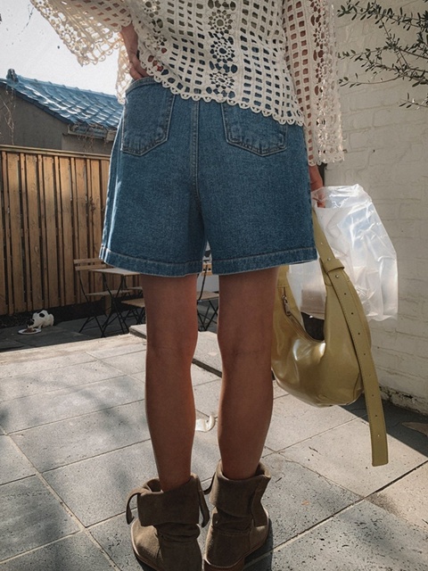 Pintuck Flare Denim Shorts Pintuck Flare Denim Shorts
