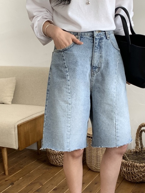 Cut-Line Denim Shorts