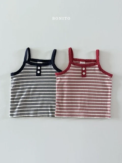 Stripe Button Ribbed Sleeveless