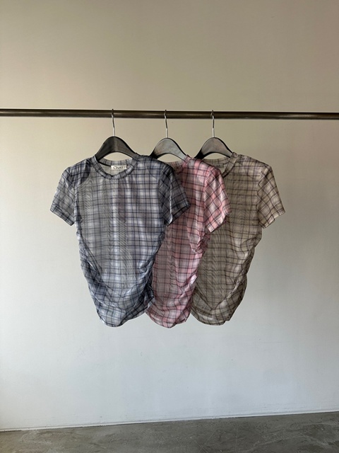Mesh Check Shirring Tee