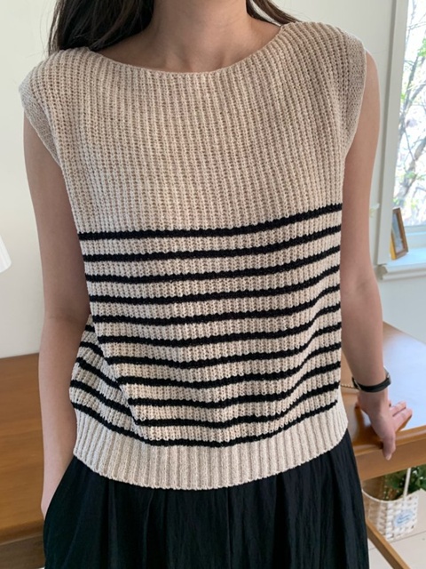 Boat Neck Stripe Sleeveless Boat Neck Stripe Sleeveless