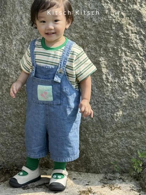 M Patch Denim Overall Shorts
