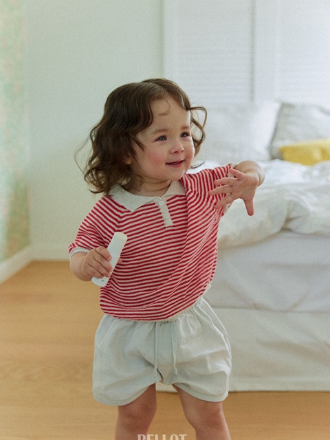 B Striped Collar Short Sleeve Knit