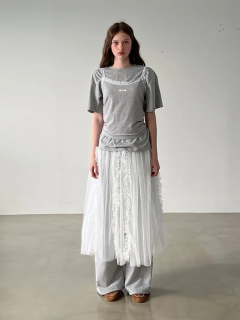 Double Mesh Shirring Skirt