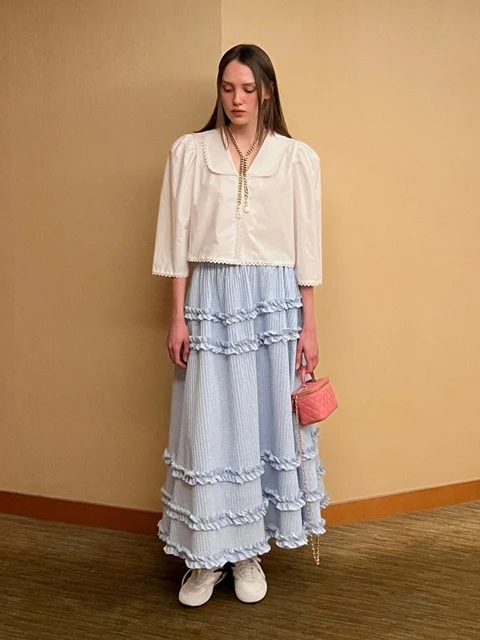 Check Shirred Tiered Skirt