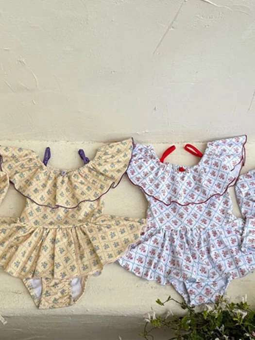 Rosy Pop Ruffle Swimsuit (Hat Set) (Kids)