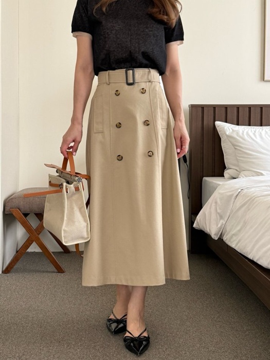 Linen Trench Skirt (Back Banding)