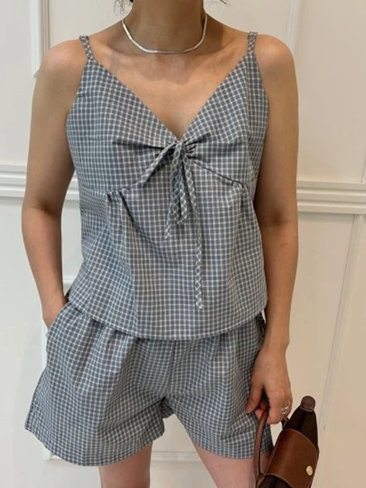 Check Sleeveless Shorts Set