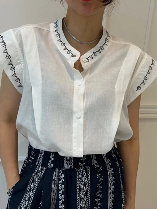 Embroidered Pintuck Blouse Embroidered Pintuck Blouse