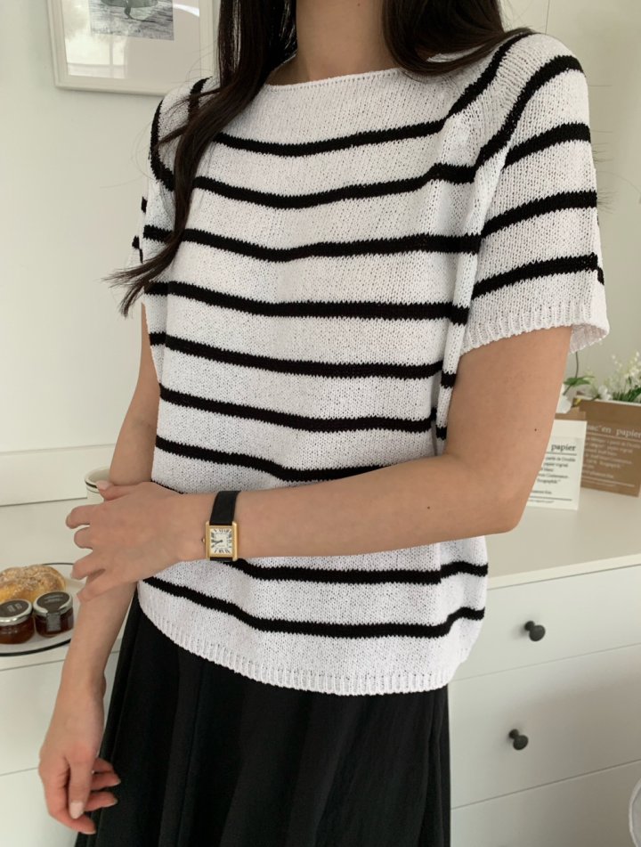Allu - Korean Women Fashion - #momslook - Square Stripe Knit - 2