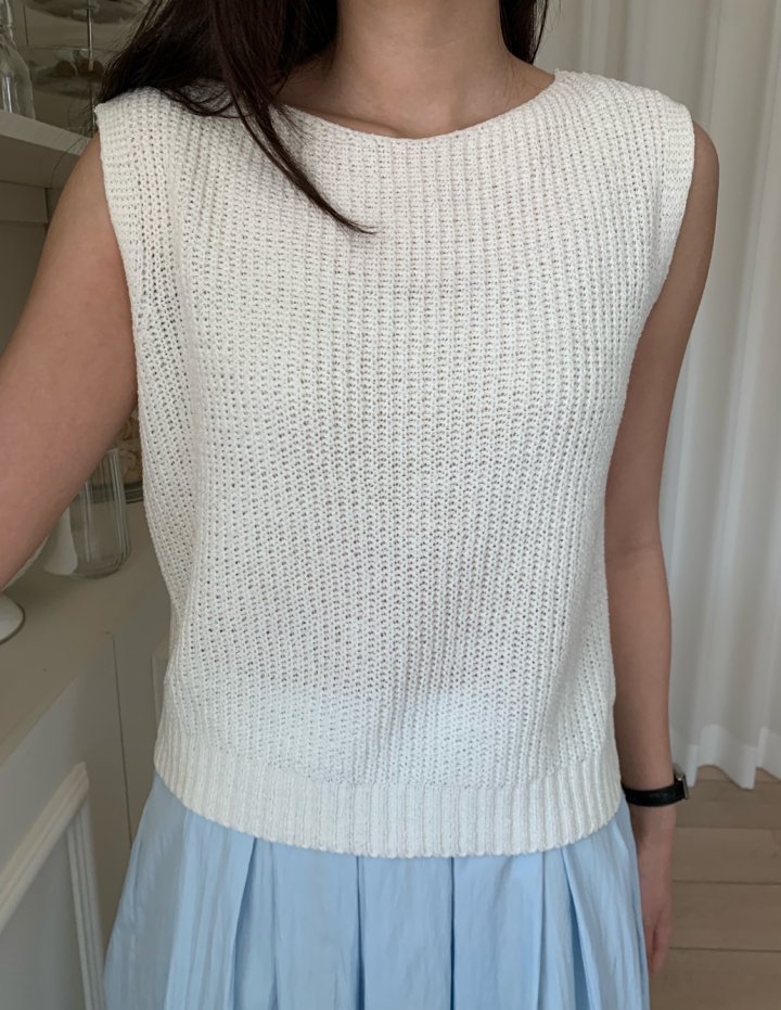 Allu - Korean Women Fashion - #momslook - Boat Neck Hacci Sleeveless - 5