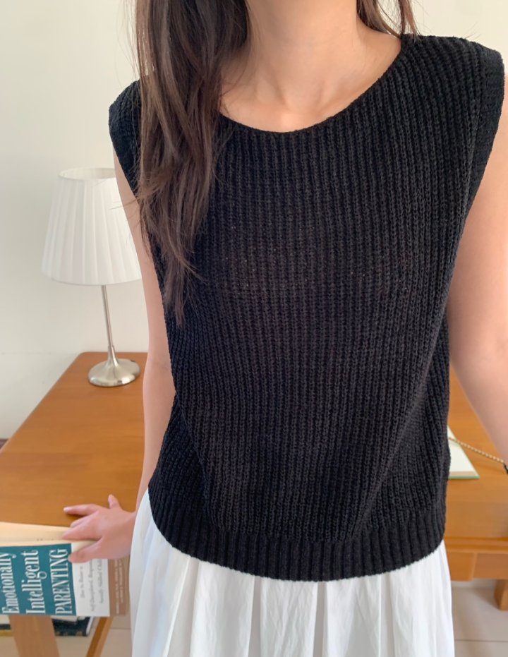 Allu - Korean Women Fashion - #momslook - Boat Neck Hacci Sleeveless - 7