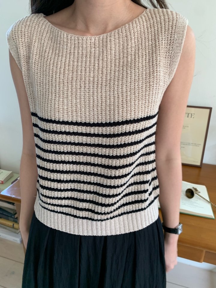 Allu - Korean Women Fashion - #momslook - Boat Neck Stripe Sleeveless - 2