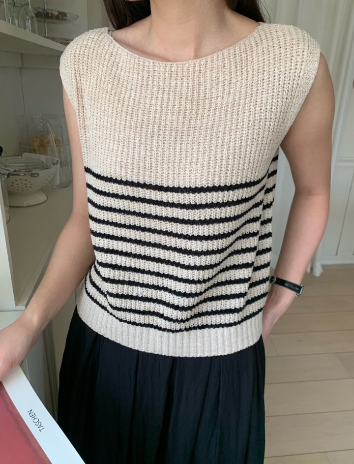 Allu - Korean Women Fashion - #momslook - Boat Neck Stripe Sleeveless - 5