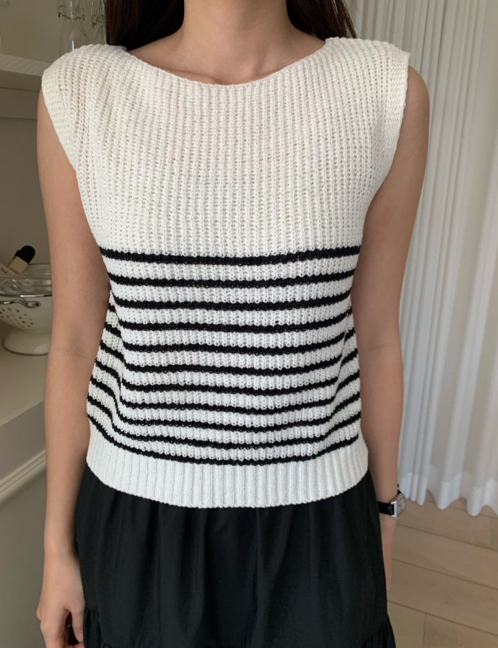 Allu - Korean Women Fashion - #momslook - Boat Neck Stripe Sleeveless - 6