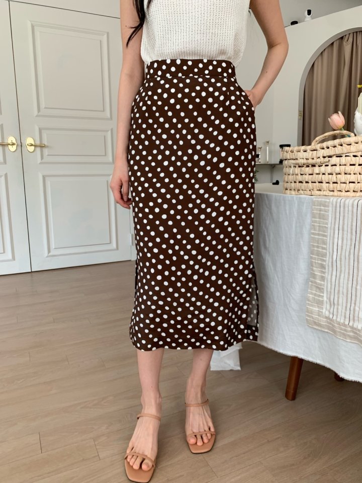 Allu - Korean Women Fashion - #momslook - Dot Side Slit Skirt - 10