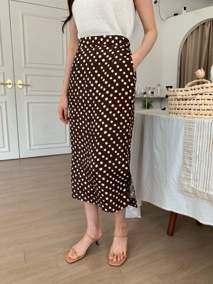 Allu - Korean Women Fashion - #momslook - Dot Side Slit Skirt - 12