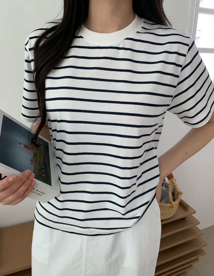 Allu - Korean Women Fashion - #momslook - Stripe Regular Short Sleeve