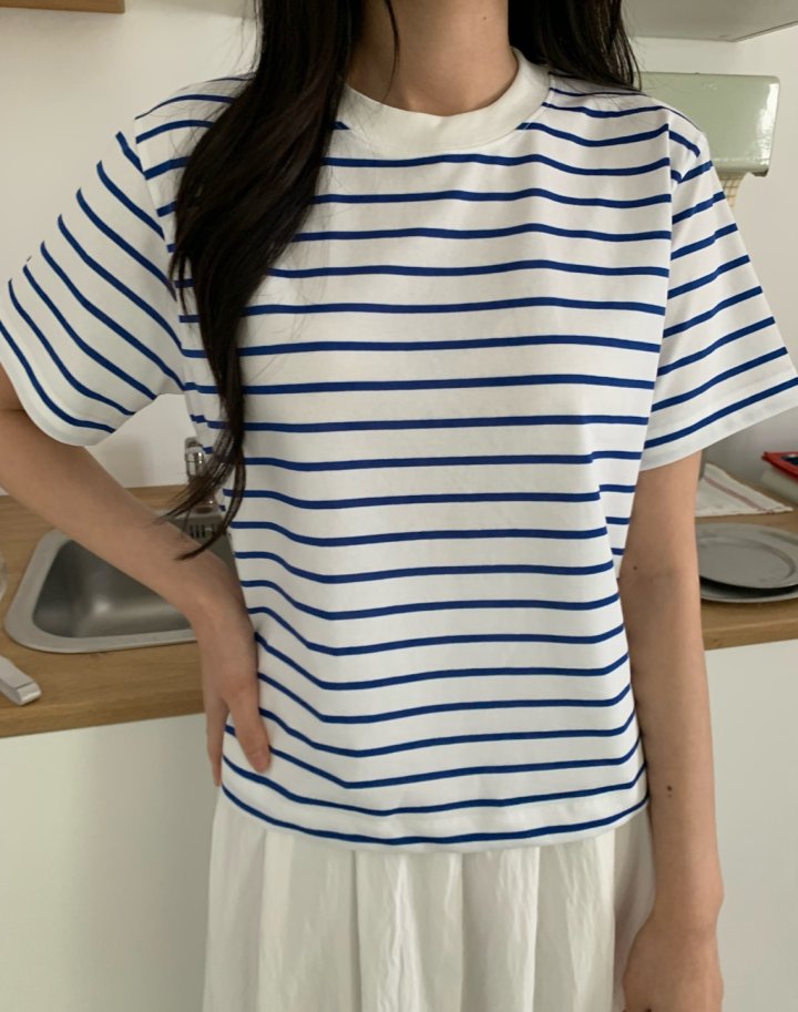 Allu - Korean Women Fashion - #momslook - Stripe Regular Short Sleeve - 12