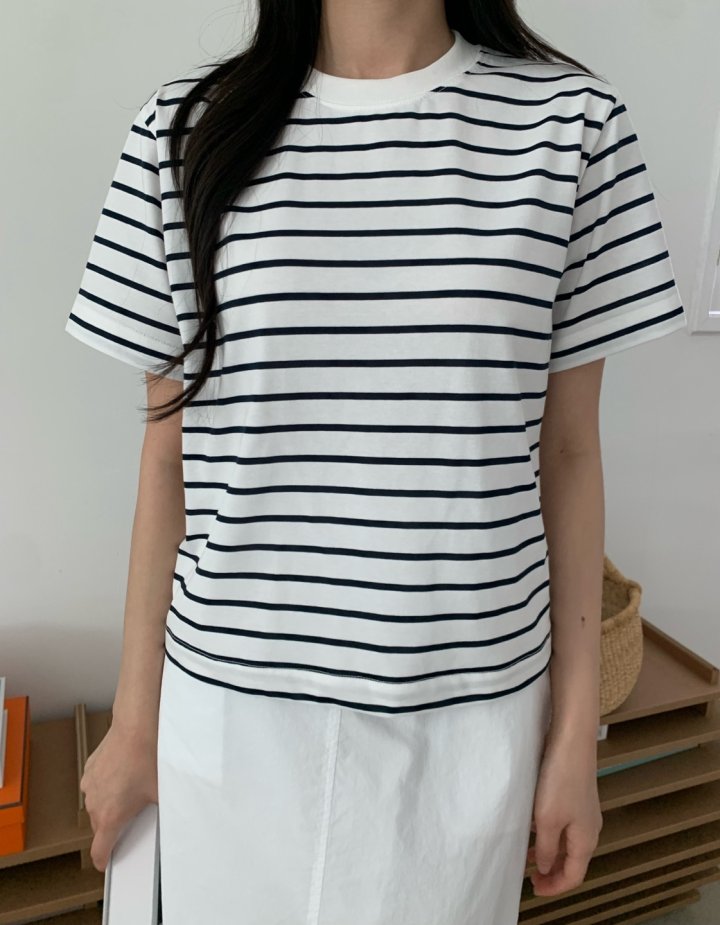 Allu - Korean Women Fashion - #momslook - Stripe Regular Short Sleeve - 3
