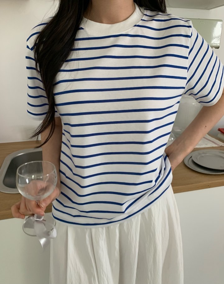 Allu - Korean Women Fashion - #momslook - Stripe Regular Short Sleeve - 9