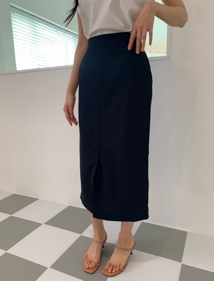 Allu - Korean Women Fashion - #momslook - Washed Front Slit Skirt - 10