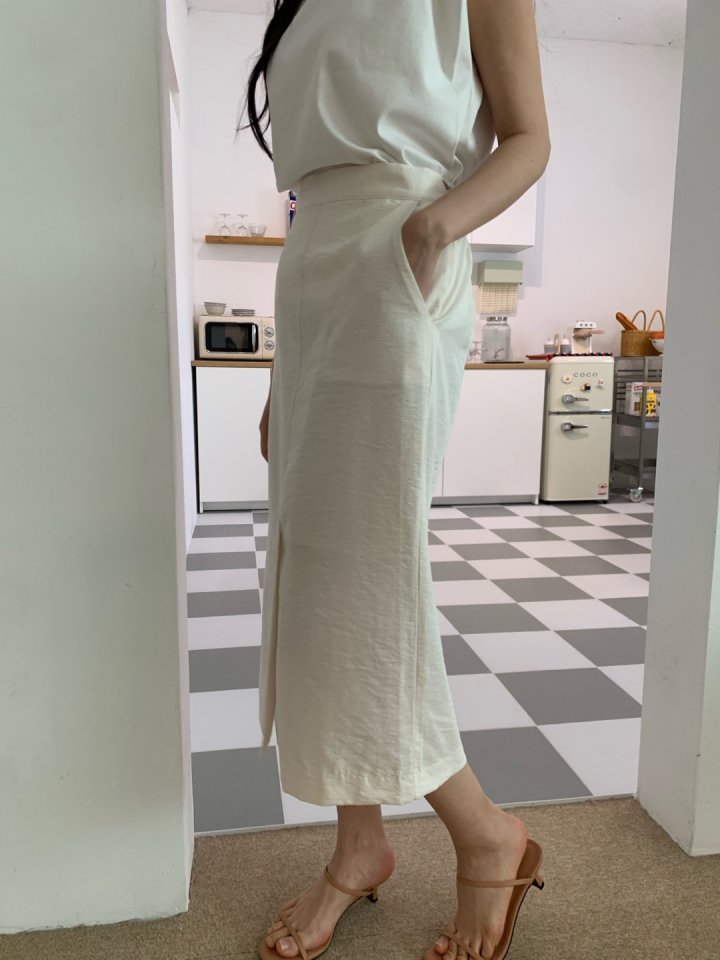 Allu - Korean Women Fashion - #momslook - Washed Front Slit Skirt - 6
