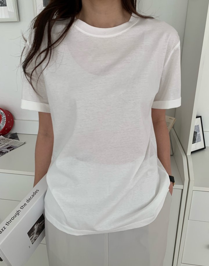 Allu - Korean Women Fashion - #momslook - Silket Roll-Up Tee - 11