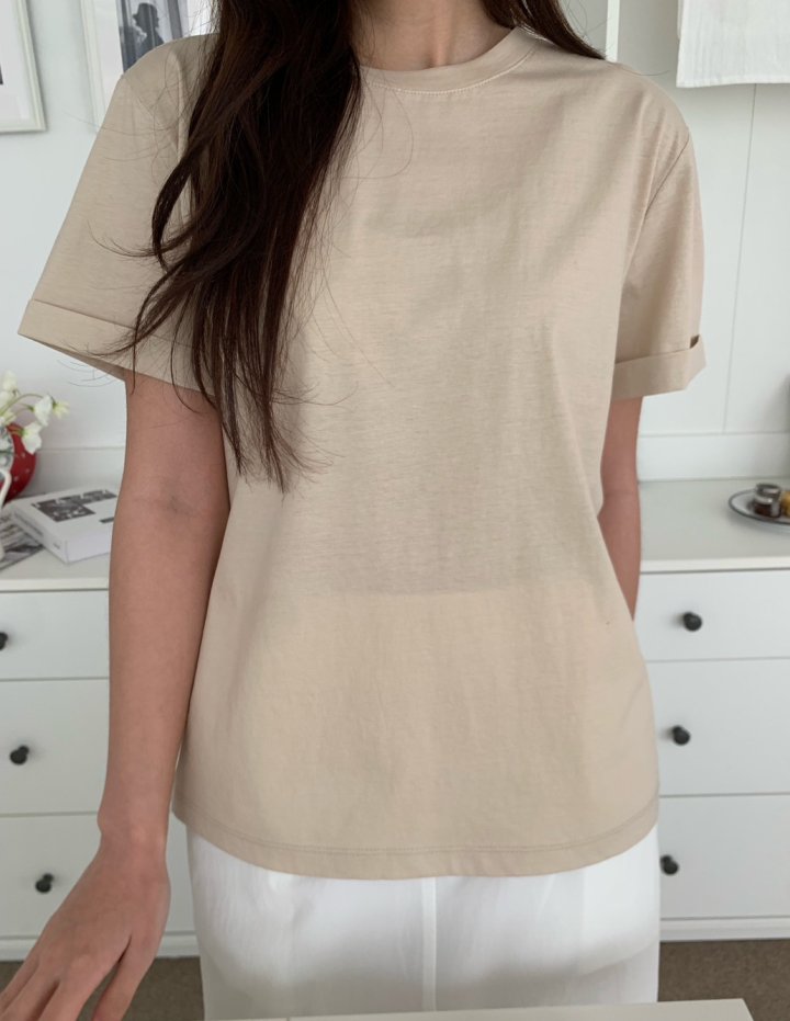 Allu - Korean Women Fashion - #momslook - Silket Roll-Up Tee - 5