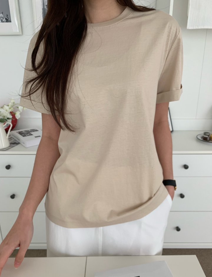 Allu - Korean Women Fashion - #momslook - Silket Roll-Up Tee - 7