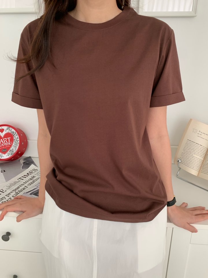 Allu - Korean Women Fashion - #momslook - Silket Roll-Up Tee - 9