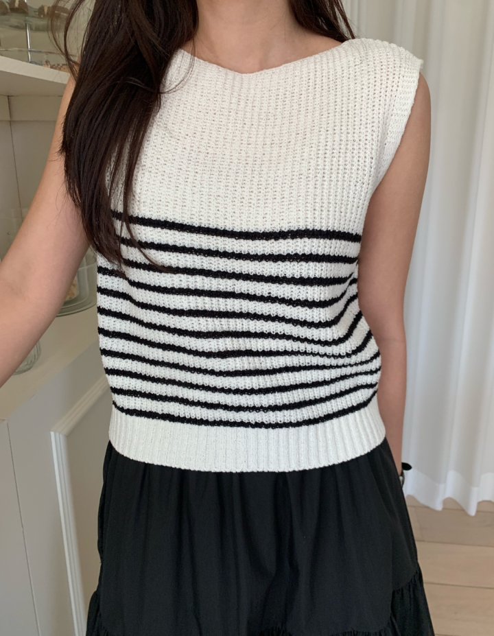 Allu - Korean Women Fashion - #pursuepretty - Boat Neck Stripe Sleeveless - 10