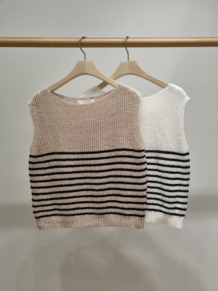 Allu - Korean Women Fashion - #restrostyle - Boat Neck Stripe Sleeveless - 11