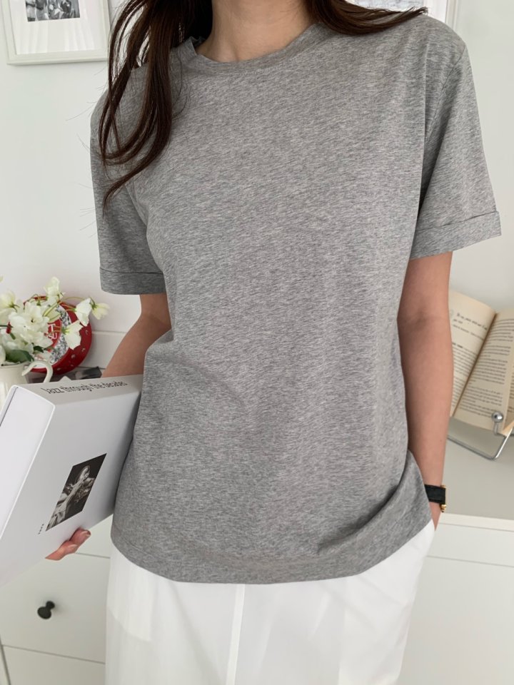 Allu - Korean Women Fashion - #romanticstyle - Silket Roll-Up Tee