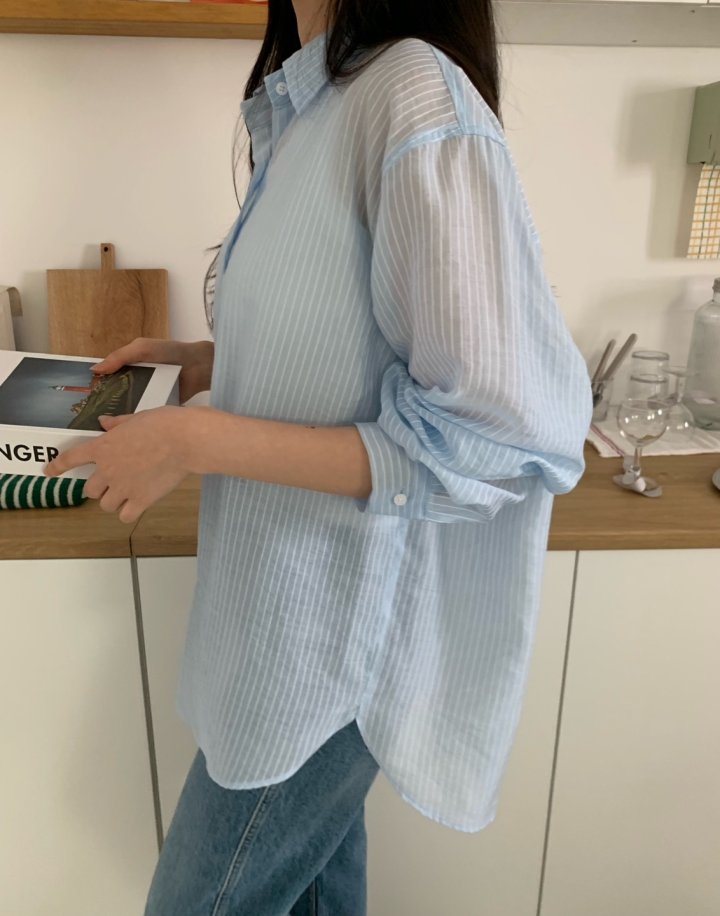 Allu - Korean Women Fashion - #vintageinspired - Tencel Stripe Shirt - 12