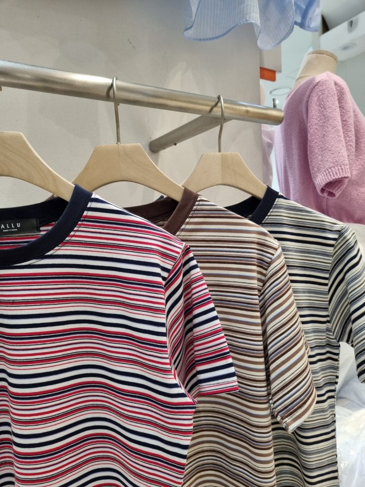 Allu - Korean Women Fashion - #vintageinspired - Multi Stripe Span Tee - 2