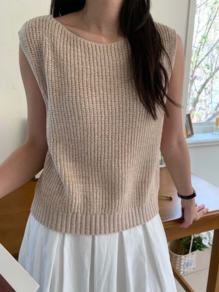 Allu - Korean Women Fashion - #vintagekidsstyle - Boat Neck Hacci Sleeveless - 10