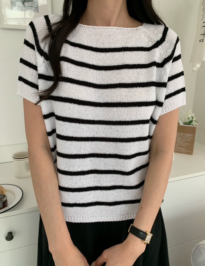 Allu - Korean Women Fashion - #womensfashion - Square Stripe Knit - 3