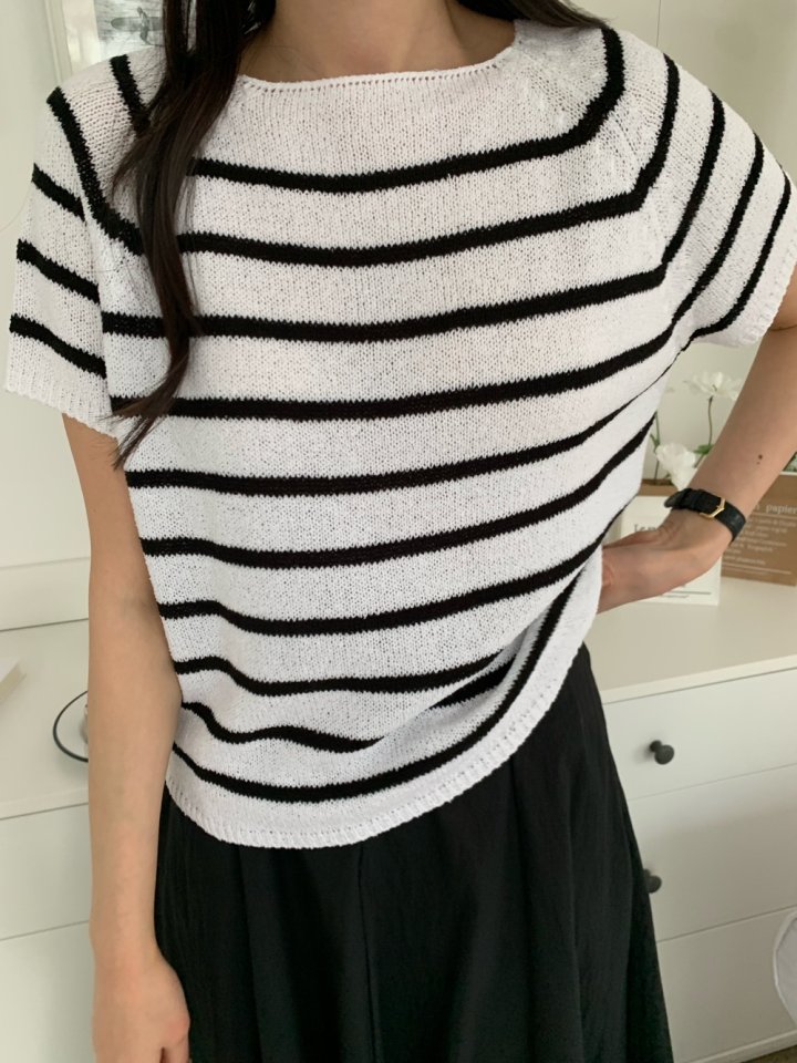 Allu - Korean Women Fashion - #womensfashion - Square Stripe Knit - 5