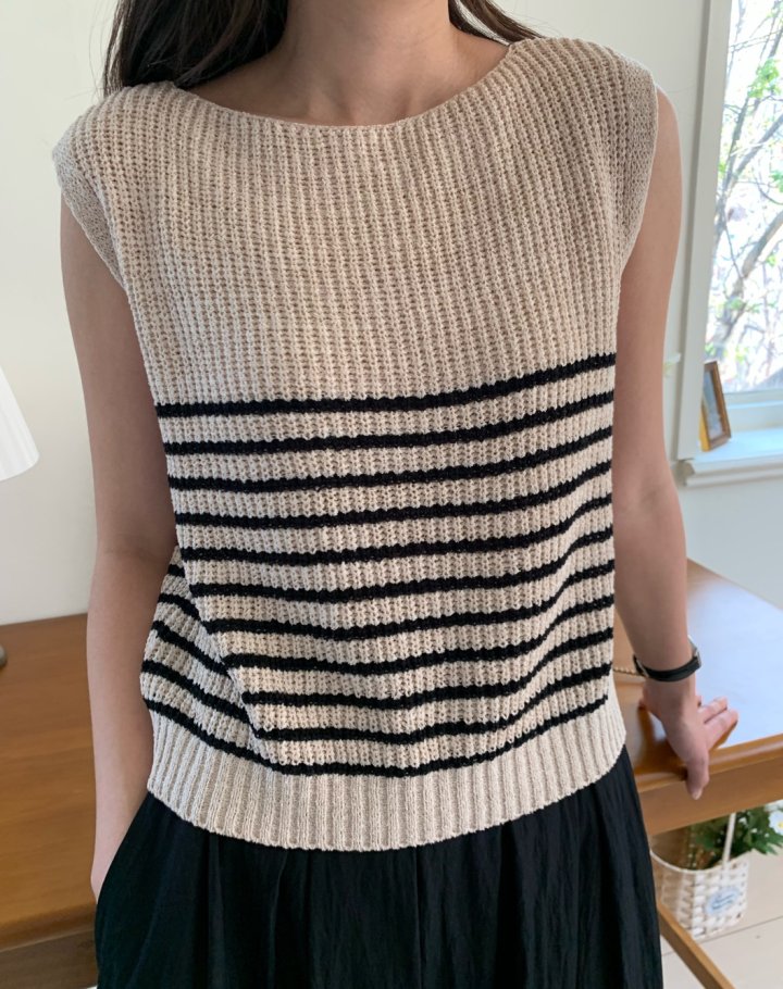 Allu - Korean Women Fashion - #womensfashion - Boat Neck Stripe Sleeveless